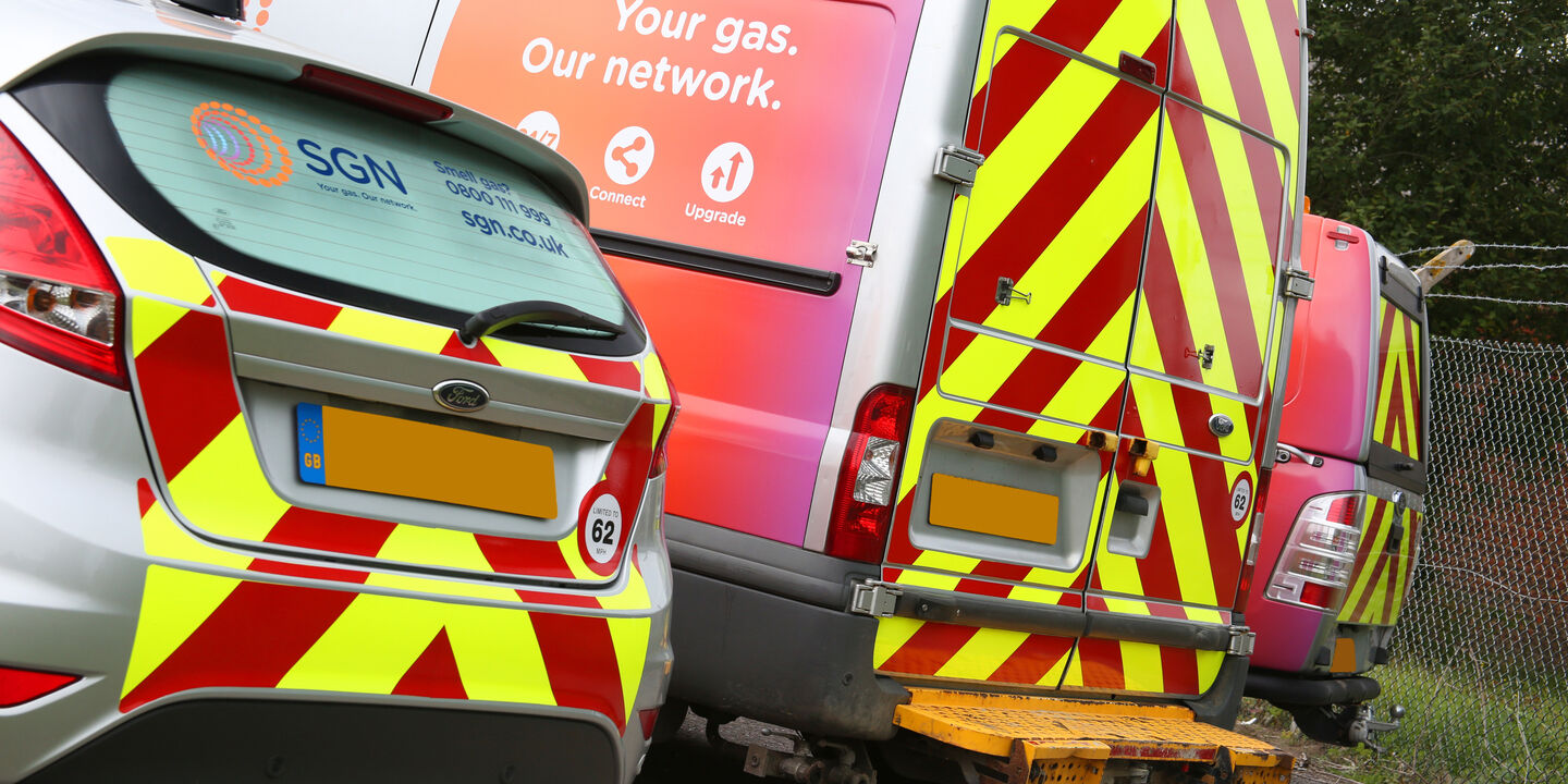 Rear of freshly branded SGN fleet car and van