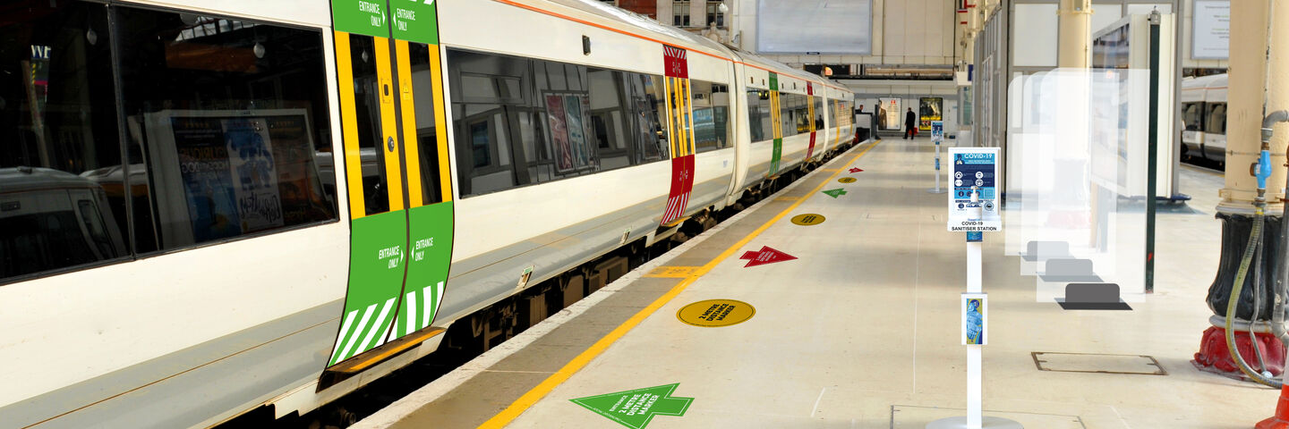 Rail platform station graphics and signage mock up