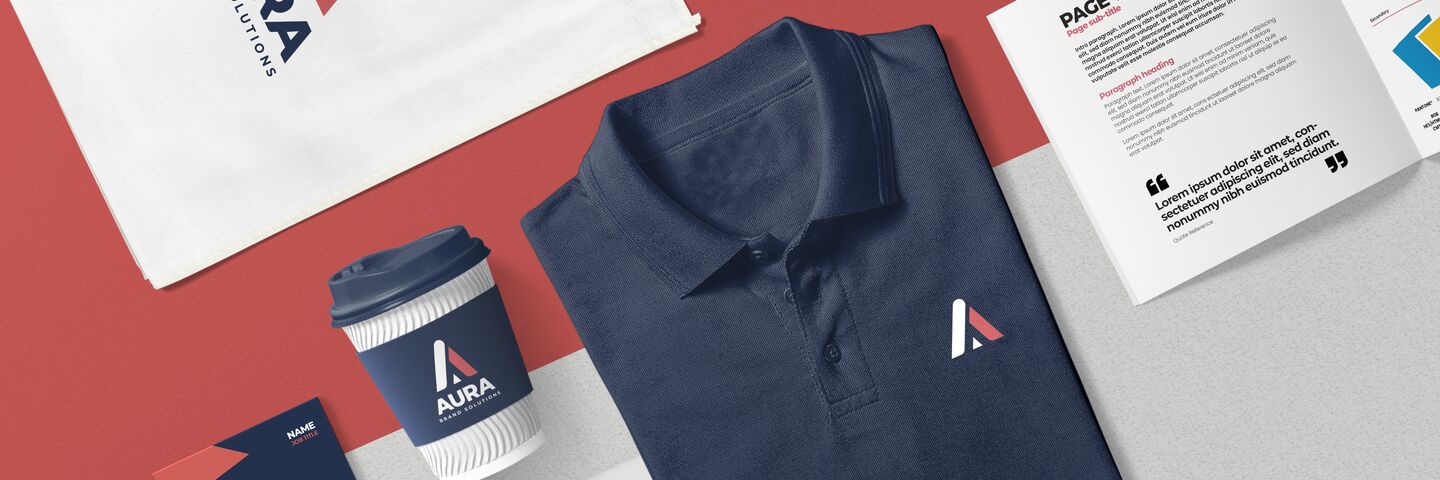 Rendered collection of Aura branded promotional items