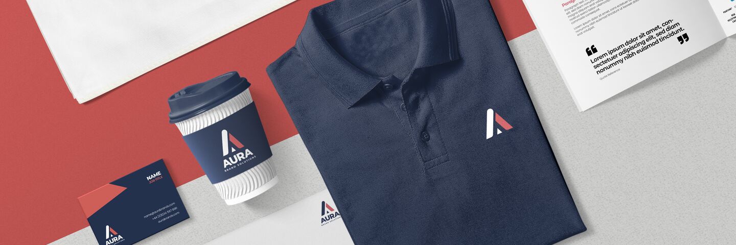 Rendered collection of Aura branded promotional items