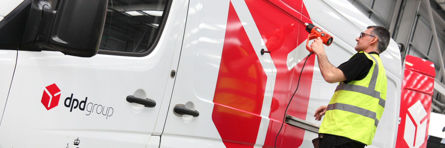 Expert vehicle wrapping installation for van livery on DPD fleet