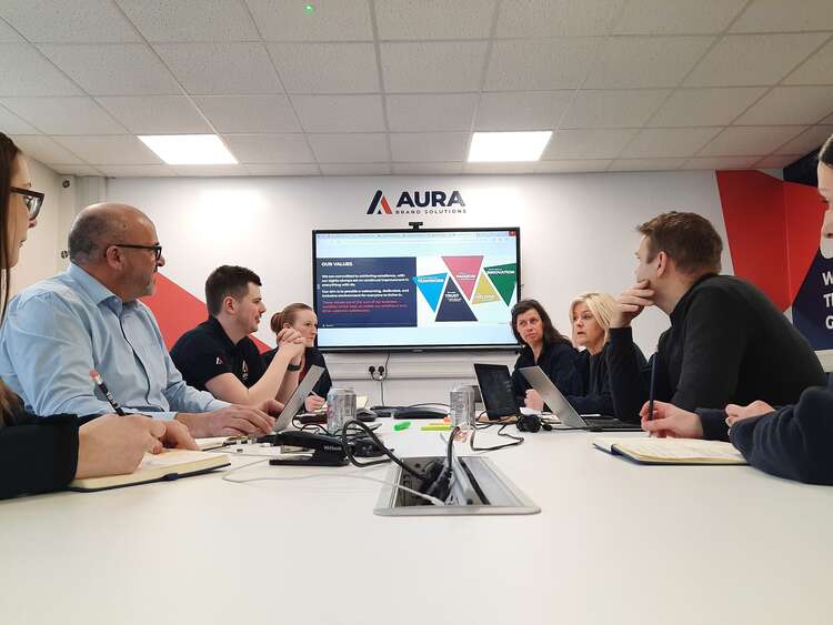 Aura Brand Solutions Team Meeting in Stoke Office