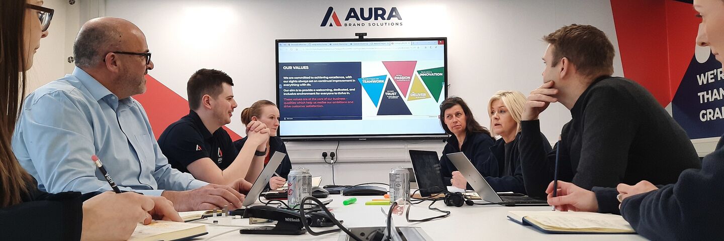 Aura Brand Solutions Team Meeting in Stoke Office