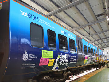 British Transport Police text campaign advertising train wrap