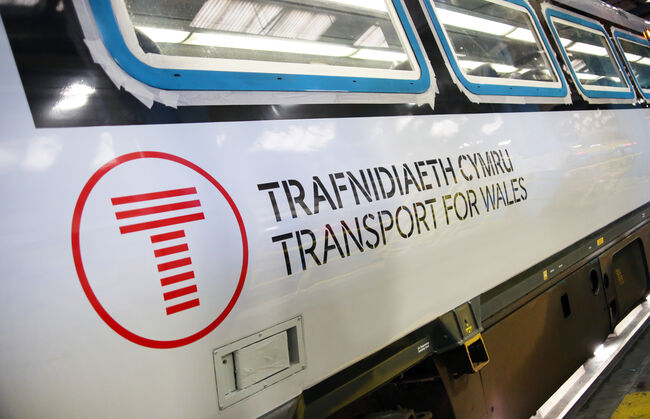 Close up of TfW logo on side of train class 175 arriva 175003