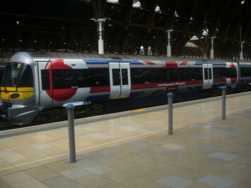 Promotional train wrap for Vodafone on Heathrow Express