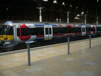 Promotional train wrap for Vodafone on Heathrow Express