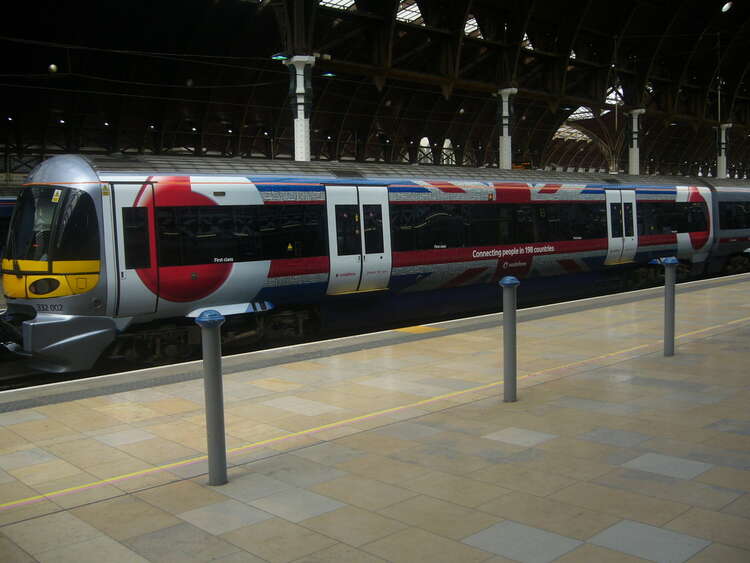 Promotional train wrap for Vodafone on Heathrow Express