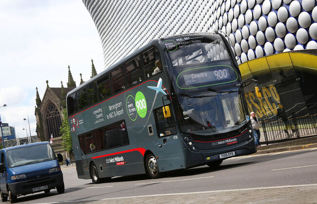 Freshly wrapped National Express bus on an active route