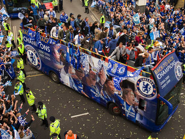 Chelsea Football Club Champions tour bus wrap
