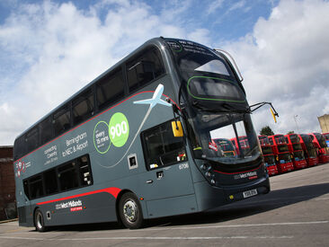 Bus livery, route branding and labels on National Express West Midlands Platinum fleet bus