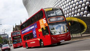 West Midlands Travel bus with red livery and route branding