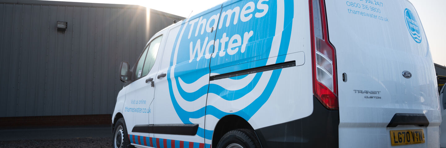 Thames Water van graphics in front of a beautiful lens flare