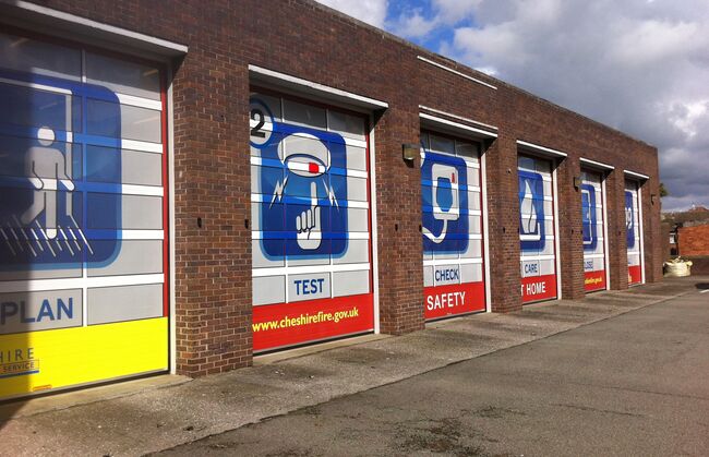 AFTER  - Cheshire Fire Station doors fully wrapped with printed graphics