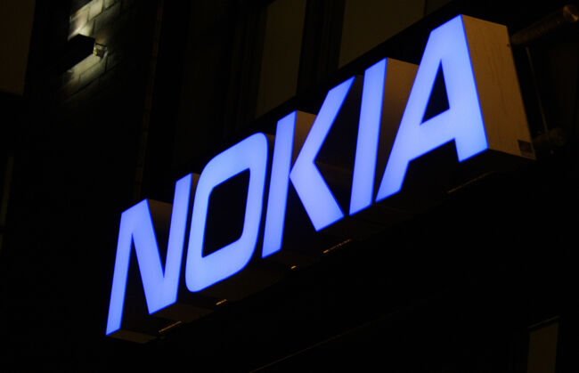 Illuminated Nokia Logo at night