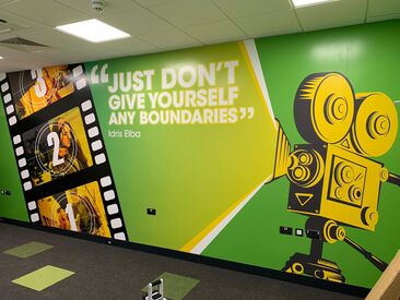 Auraflex durable printed laminates used to decorate walls in youth centre interior rebrand