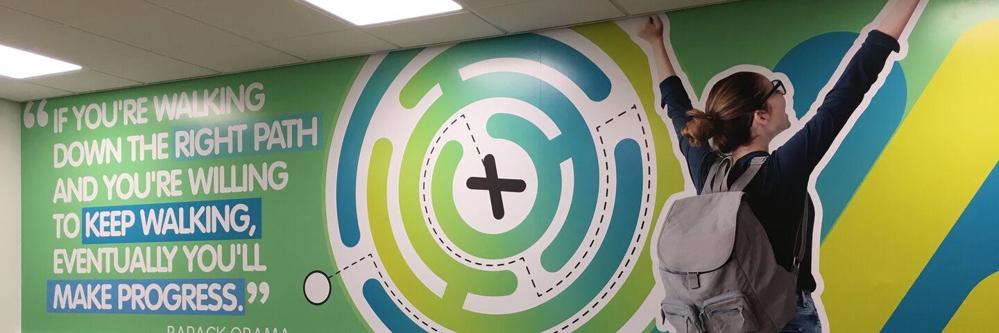 Auraflex durable printed laminates used to decorate walls in youth centre interior rebrand