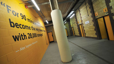 Printed graphics using special textured wall film for brick walls at Wolves FC stadium