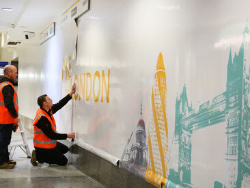 Installation of high quality interior wall wrap graphics for Victoria Coach Station