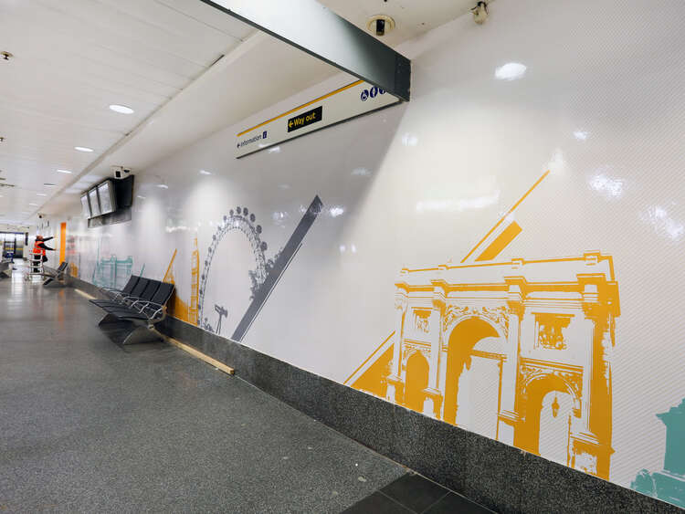 Installation of high quality interior wall wrap graphics for Victoria Coach Station